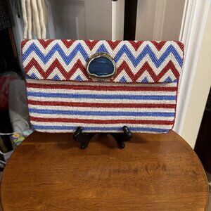From St. Xavier Aiysha Clutch - Red,Blue,White - Blue Agate - NWT